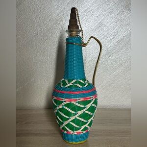 Vintage Spain Wine Bottle Plastic Woven Wicker Metal Handle